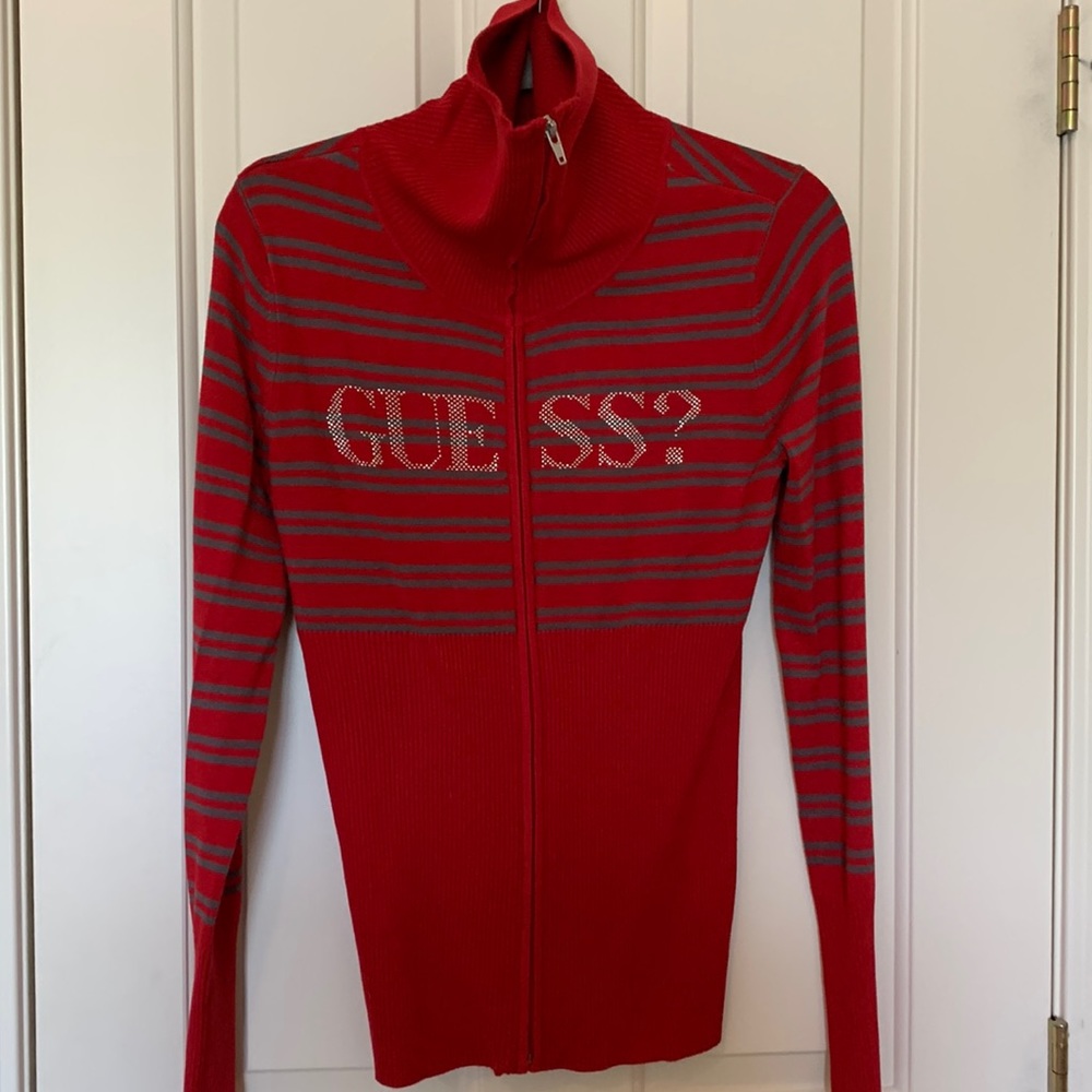 Guess Red and Gray Sweater XL NWT Rayon and Nylon